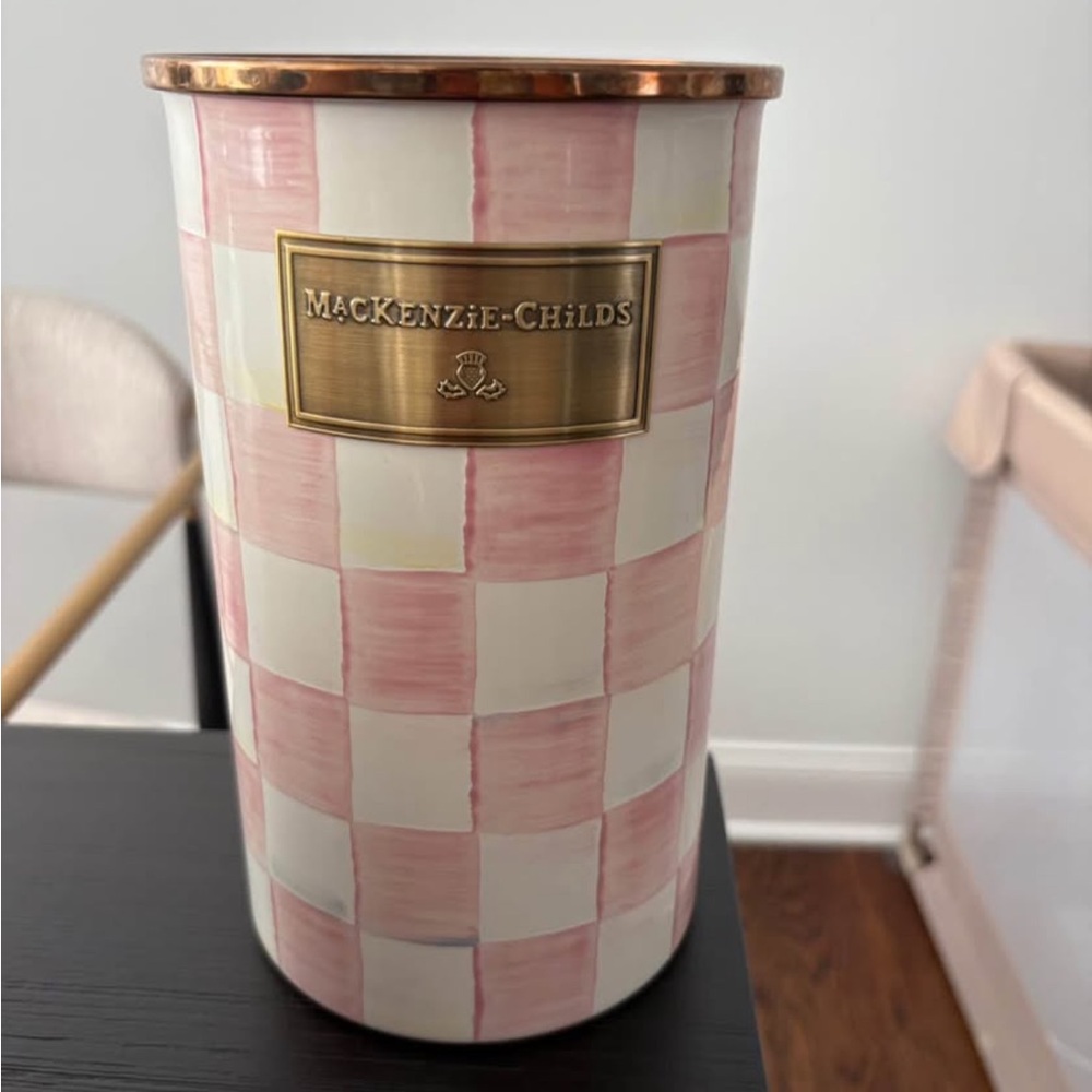 MacKenzie-Childs Pink and Cream Checkered Vase